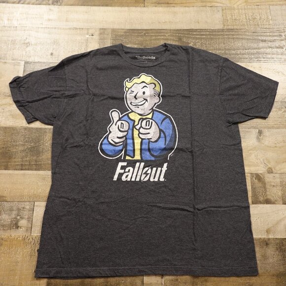 Fallout Vault Boy Graphic Tee Size XL Bethesda 2015 Charcoal Gray - Picture 1 of 7